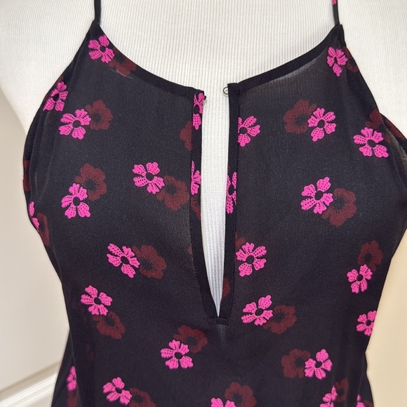 A.L.C. 100% Silk Whimsical Fairy Keyhole Black/Pink Floral Midi Dress Size 10 - Picture 3 of 9